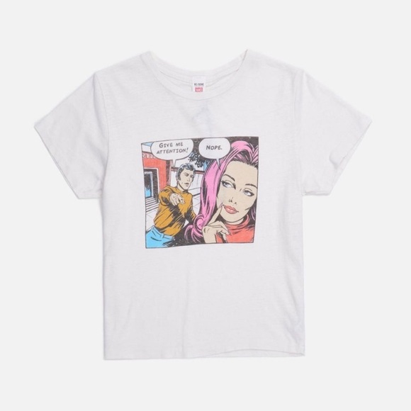 RE/DONE Classic "Nope" Graphic Baby Tee in Vintage White - Picture 2 of 4